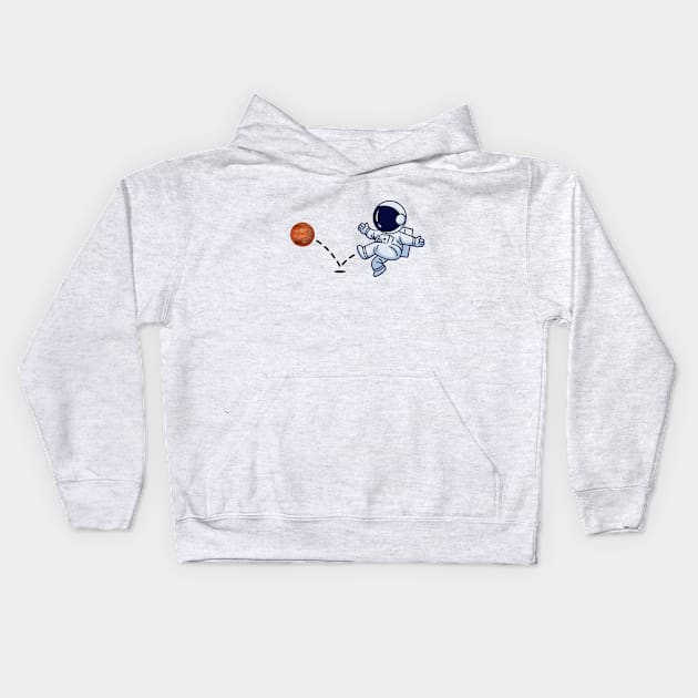 Astronaut plays Mars Soccer Kids Hoodie by firstsapling@gmail.com